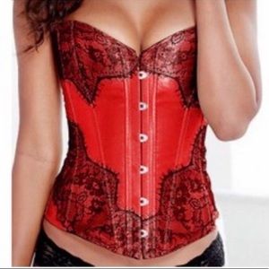 Sexy Red Satin Black Lace Corset